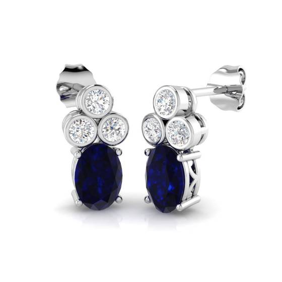 2.37ct SI2/G Oval cut Blue Sapphire Gemstone Earrings in 18k White Gold