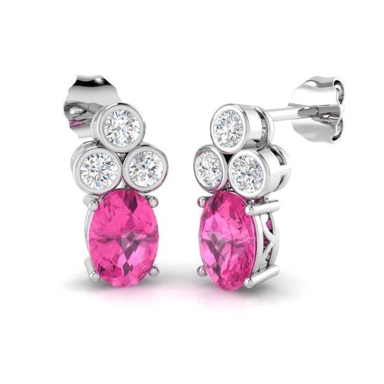 2.48ct SI2/G Oval cut Pink Sapphire Gemstone Earrings in 18k White Gold