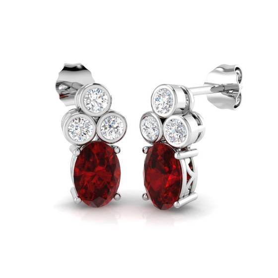 2.70ct SI2/G Oval cut Ruby Gemstone Earrings in 18k White Gold