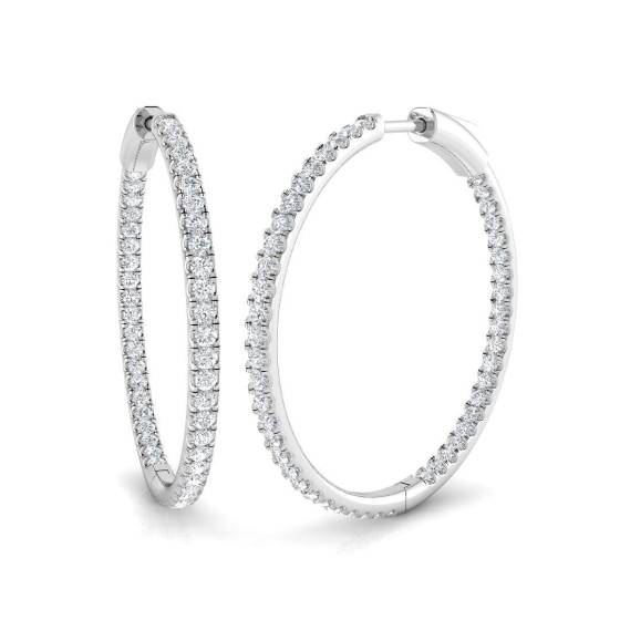 1.52ct SI2/G Round cut Diamond Hoop Earrings in 18k White Gold