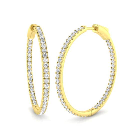 1.52ct SI2/G Round cut Diamond Hoop Earrings in 18k Yellow Gold