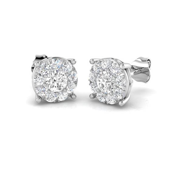 1.02ct SI2/G Round cut Diamond Cluster Earrings in 9k White Gold