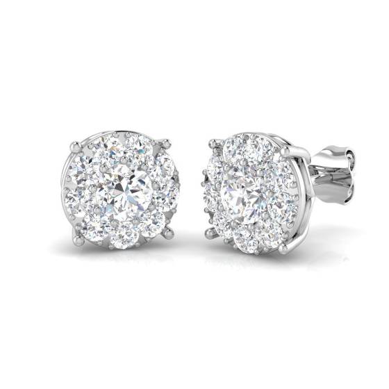 1.63ct SI2/G Round cut Diamond Cluster Earrings in 9k White Gold