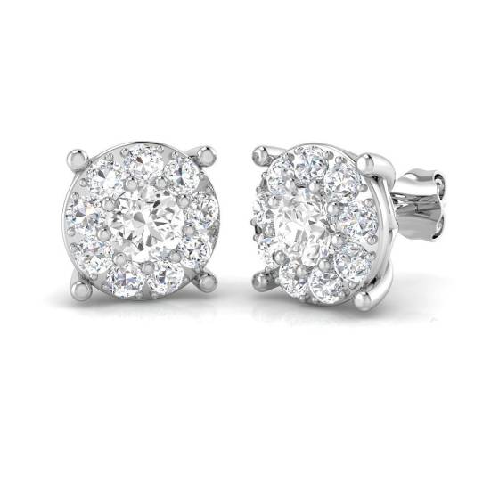 2.26ct SI2/G Round cut Diamond Cluster Earrings in 9k White Gold