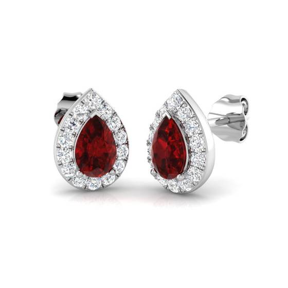 1.15ct SI2/G Pear cut Ruby Gemstone Earrings in 18k White Gold