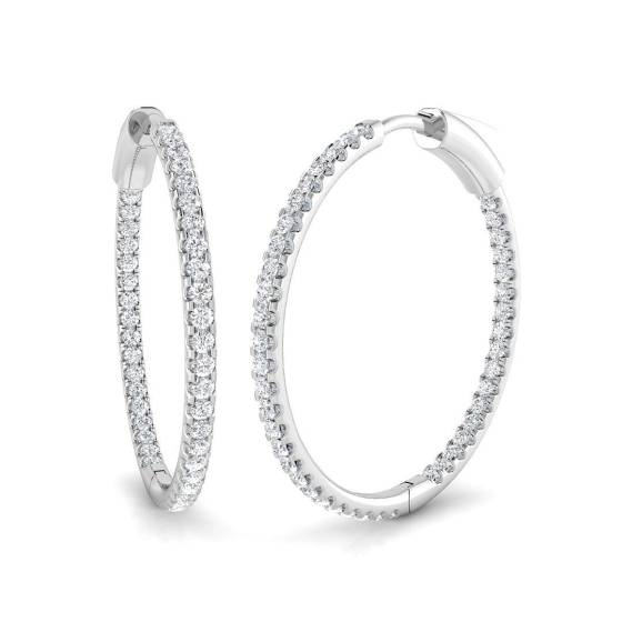 1.00ct SI2/G Round cut Diamond Hoop Earrings in 18k White Gold