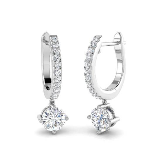 1.02ct SI2/G Round cut Diamond Drop Earrings in 18k White Gold