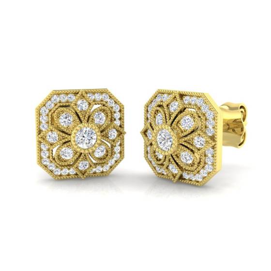 0.22ct SI2/G Round cut Diamond Cluster Earrings in 9k Yellow Gold