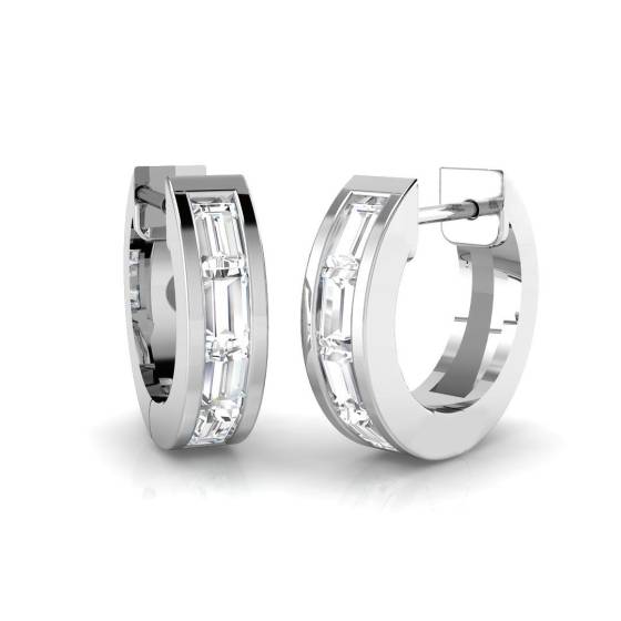 0.46ct SI2/G Baguette cut Diamond Hoop Earrings in 9k White Gold