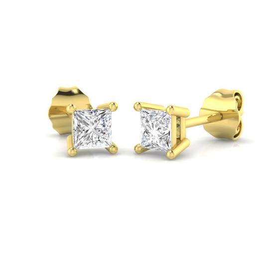 0.60ct SI2/G Princess cut Diamond Stud Earrings in 18k Yellow Gold