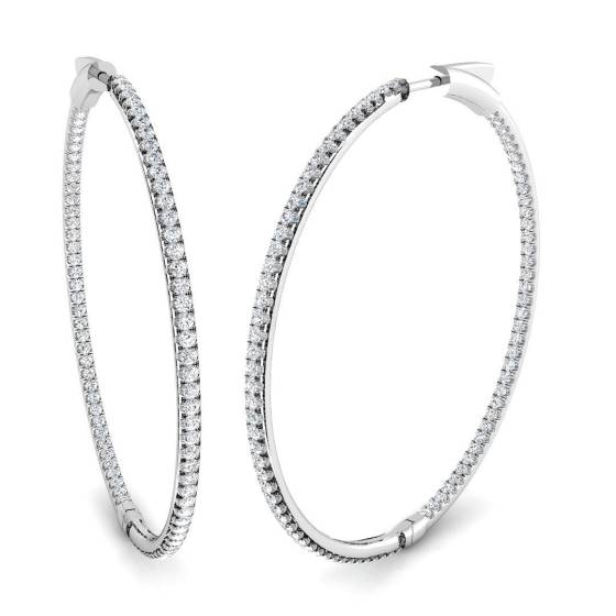 1.74ct SI2/G Round cut Diamond Hoop Earrings in 18k White Gold