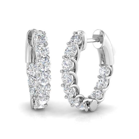 1.99ct SI2/G Round cut Diamond Hoop Earrings in 18k White Gold