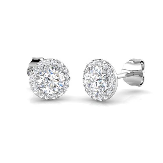 1.21ct SI2/G Round cut Diamond Halo Earrings in 18k White Gold