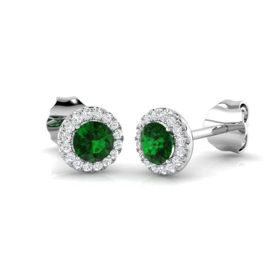 1.23ct SI2/G Round cut Green Emerald Gemstone Earrings in 9k White Gold