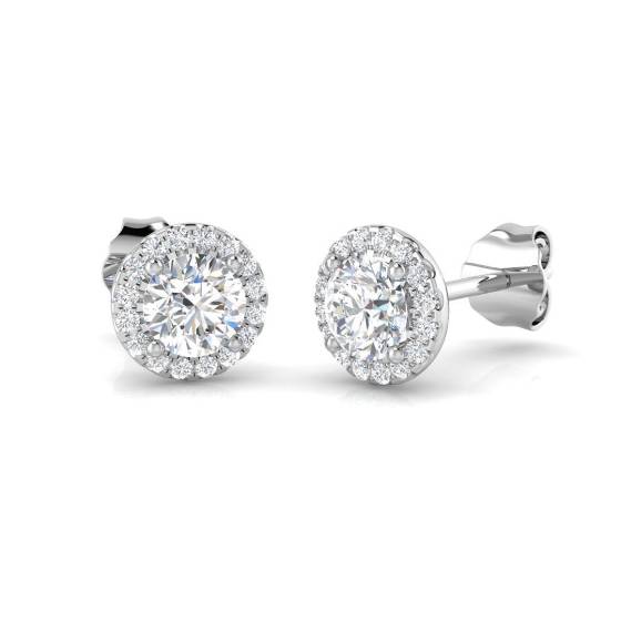 0.34ct SI2/G Round cut Diamond Halo Earrings in 18k White Gold