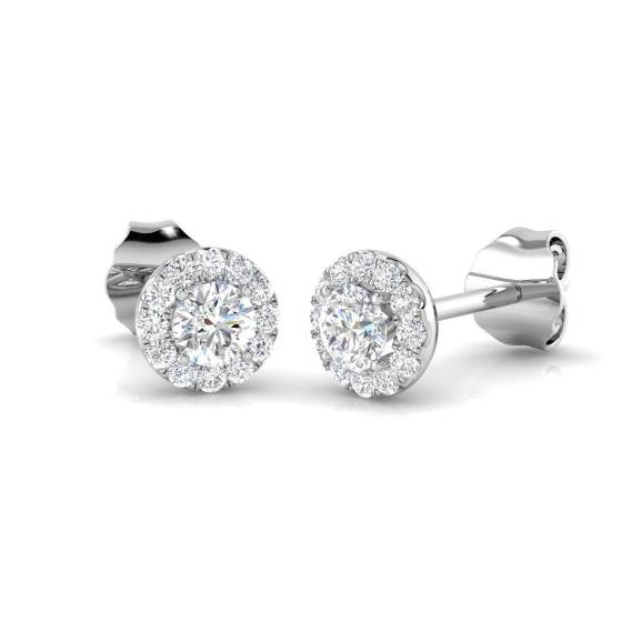 0.39ct SI2/G Round cut Diamond Halo Earrings in 18k White Gold