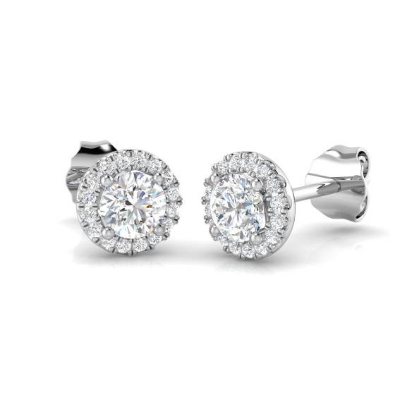 0.57ct SI2/G Round cut Diamond Halo Earrings in 18k White Gold