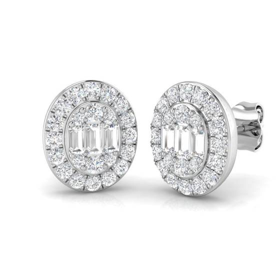 0.75ct SI2/G Baguette cut Diamond Cluster Earrings in 18k White Gold