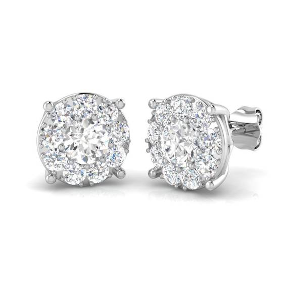 1.90ct SI2/G Round cut Diamond Cluster Earrings in 9k White Gold