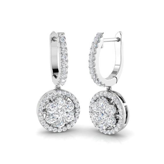 1.06ct SI2/G Round cut Diamond Drop Earrings in 18k White Gold