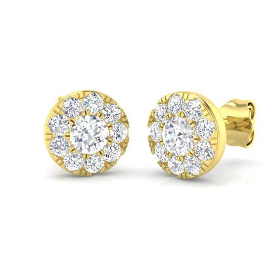 0.90ct SI2/G Round cut Diamond Halo Earrings in 18k Yellow Gold