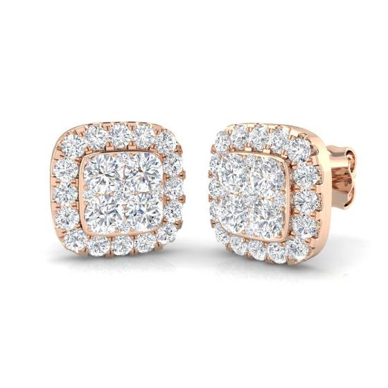 1.30ct SI2/G Round cut Diamond Cluster Earrings in 9k Rose Gold