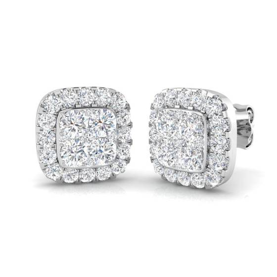 1.30ct SI2/G Round cut Diamond Cluster Earrings in 9k White Gold