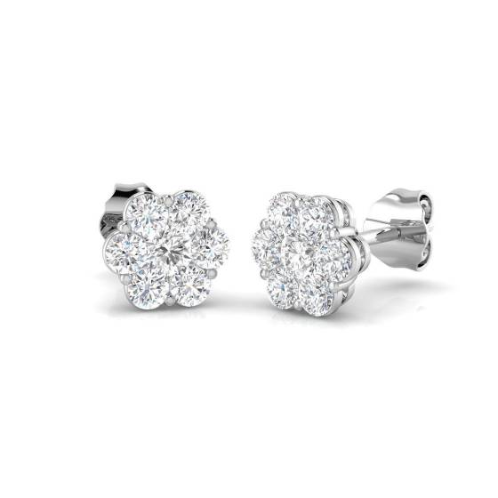 0.78ct I1/G Round cut Diamond Cluster Earrings in 9k White Gold