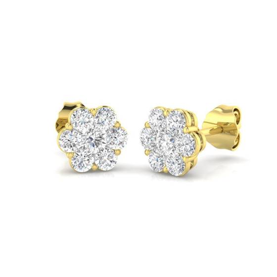 0.78ct I1/G Round cut Diamond Cluster Earrings in 9k Yellow Gold