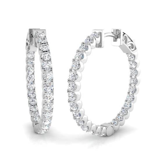 1.88ct SI2/G Round cut Diamond Hoop Earrings in 18k White Gold