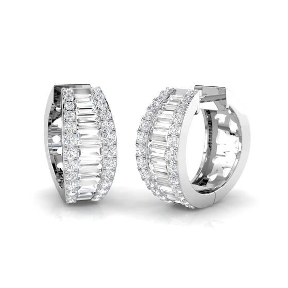 1.45ct SI2/G Baguette cut Diamond Hoop Earrings in 18k White Gold