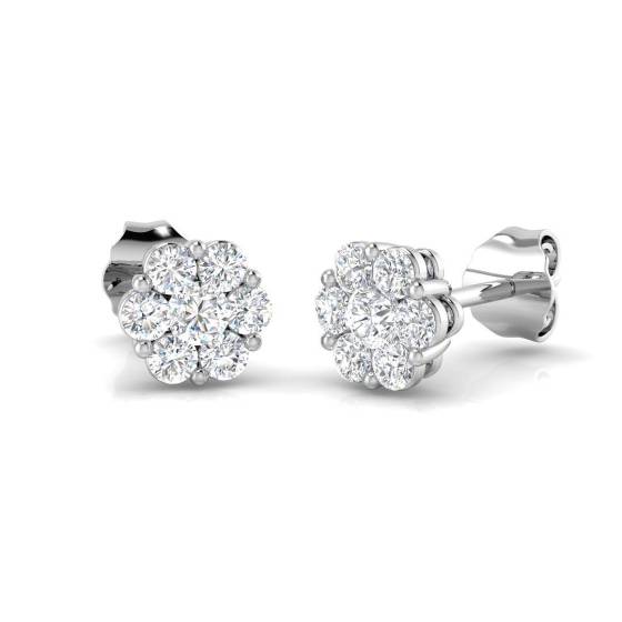 0.49ct SI2/G Round cut Diamond Cluster Earrings in 9k White Gold