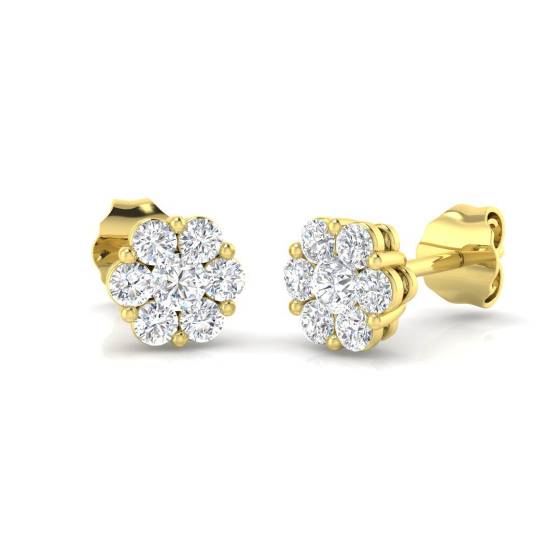 0.49ct I1/G Round cut Diamond Cluster Earrings in 9k Yellow Gold