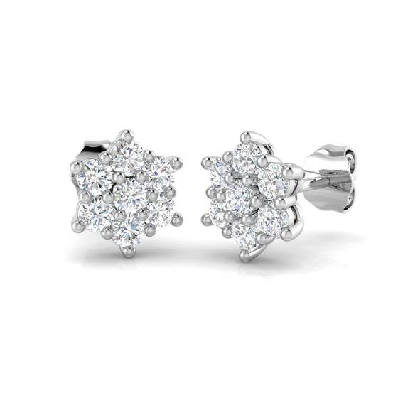 0.75ct I1/G Round cut Diamond Cluster Earrings in 9k White Gold