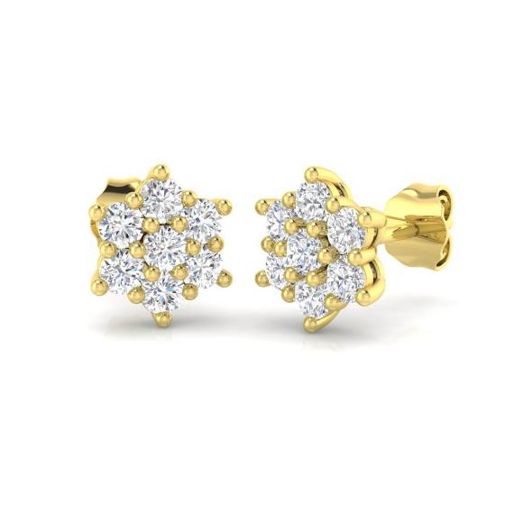 0.77ct I1/G Round cut Diamond Cluster Earrings in 9k Yellow Gold