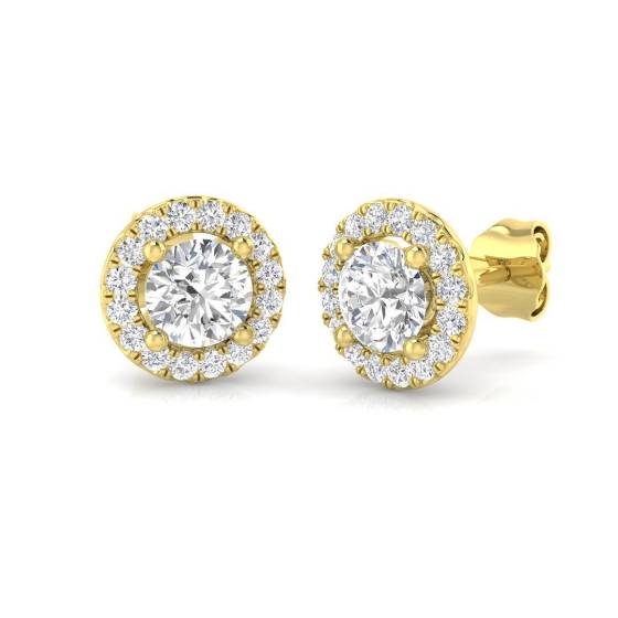 1.20ct SI2/G Round cut Diamond Halo Earrings in 18k Yellow Gold