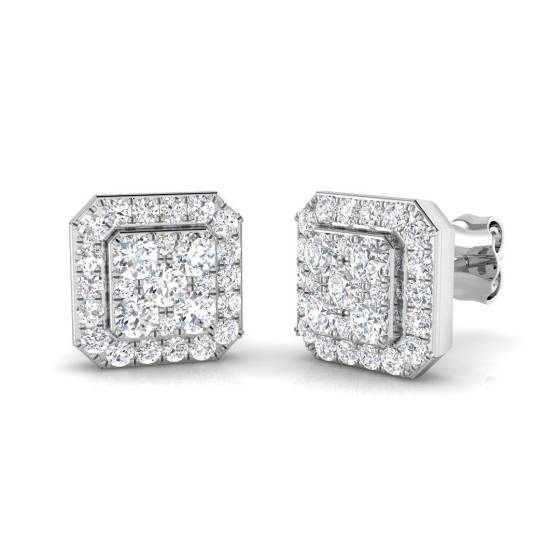 0.83ct SI2/G Round cut Diamond Cluster Earrings in 9k White Gold