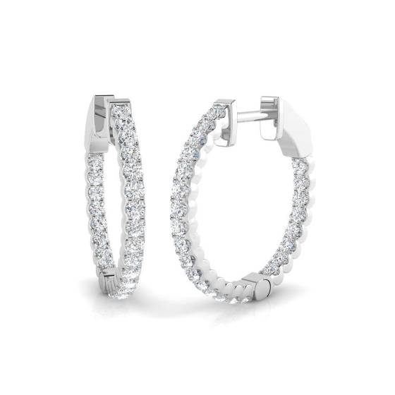 0.71ct SI2/G Round cut Diamond Hoop Earrings in 18k White Gold