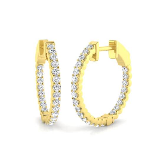 0.71ct SI2/G Round cut Diamond Hoop Earrings in 18k Yellow Gold