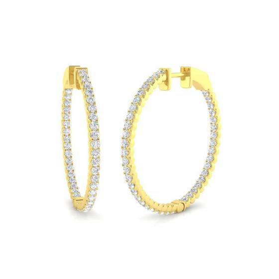 1.40ct SI2/G Round cut Diamond Hoop Earrings in 18k Yellow Gold