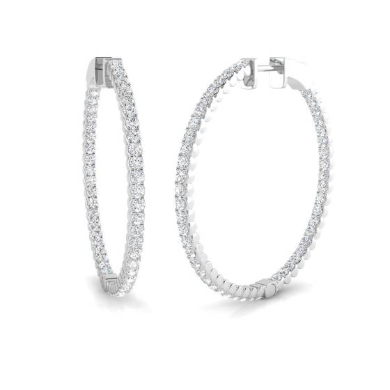 1.72ct SI2/G Round cut Diamond Hoop Earrings in 18k White Gold