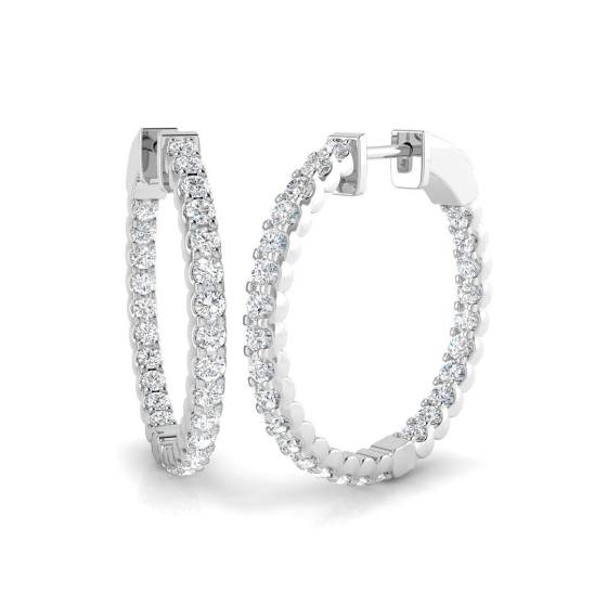 1.42ct SI2/G Round cut Diamond Hoop Earrings in 18k White Gold