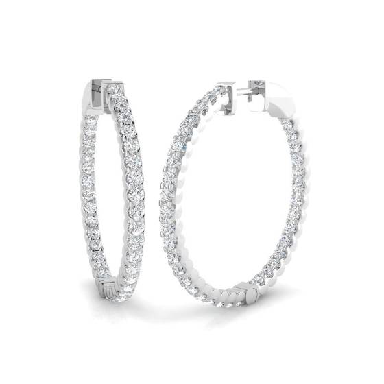 1.79ct SI2/G Round cut Diamond Hoop Earrings in 18k White Gold