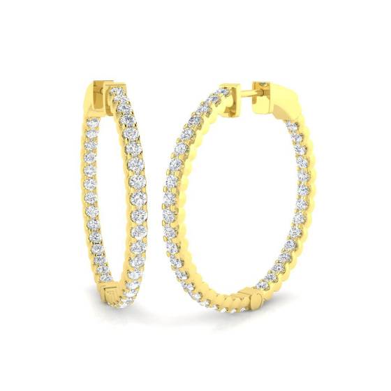 1.79ct SI2/G Round cut Diamond Hoop Earrings in 18k Yellow Gold