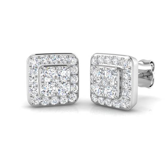 0.67ct SI2/G Round cut Diamond Cluster Earrings in 9k White Gold