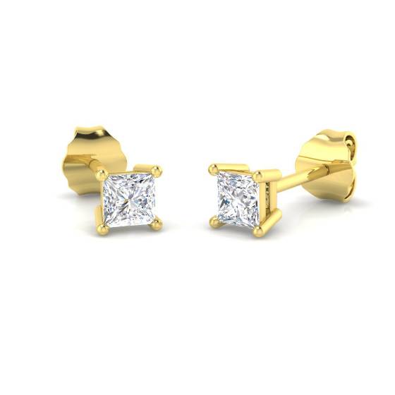 0.37ct SI2/G Princess cut Diamond Stud Earrings in 18k Yellow Gold