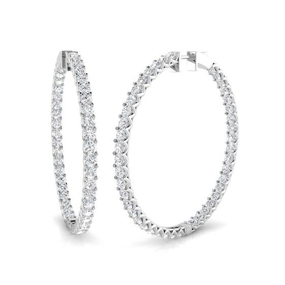 7.56ct SI2/G Round cut Diamond Hoop Earrings in 18k White Gold