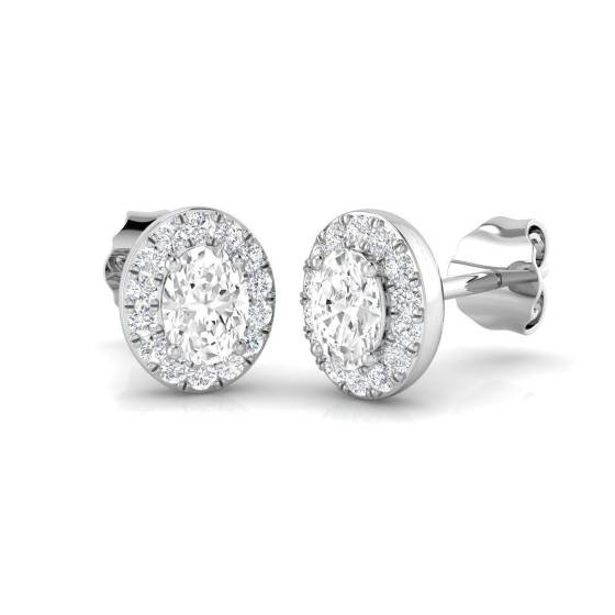 0.42ct SI2/G Oval cut Diamond Halo Earrings in 18k White Gold