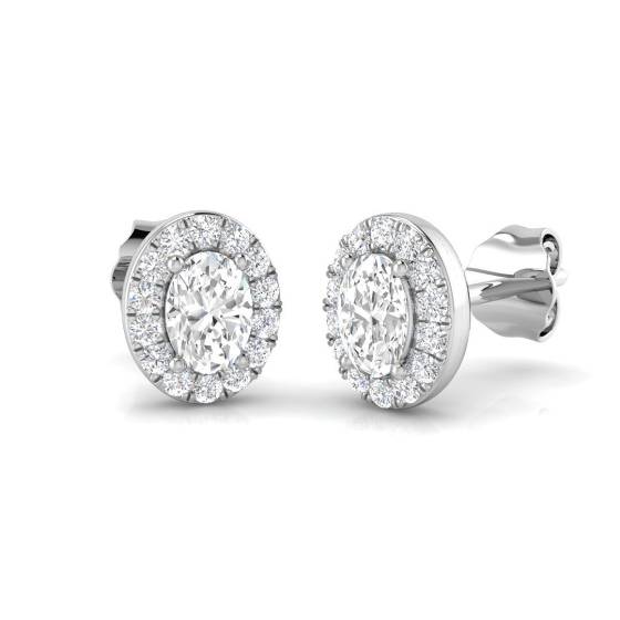 0.48ct SI2/G Oval cut Diamond Halo Earrings in 18k White Gold