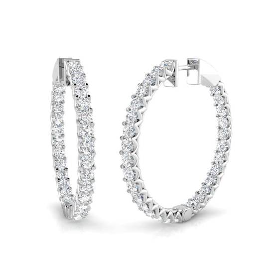 3.56ct SI2/G Round cut Diamond Hoop Earrings in 18k White Gold